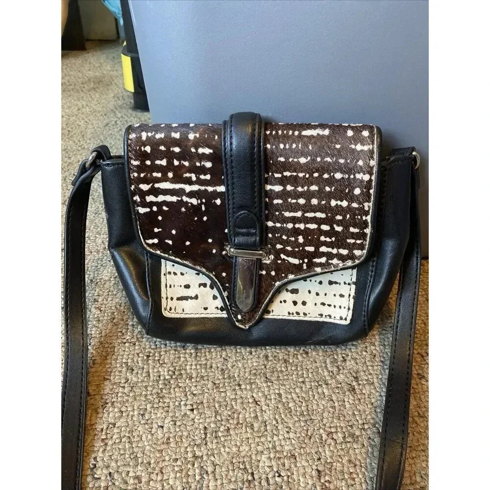 Zara Basic Collection Mini Women’s Crossbody Faux Leather/Fur Black Brown White - Picture 7 of 11